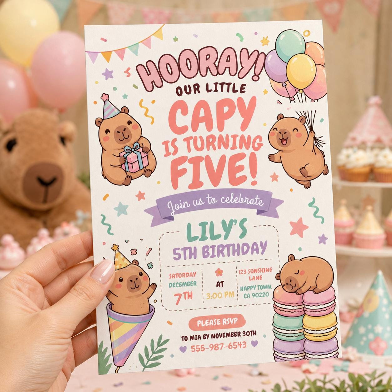 Editable Animal Birthday Invitation Canva Template, Pastel Cute Kids Fun DIY Sweet Chic Teen Tween Party Invite, Printable Digital Download.