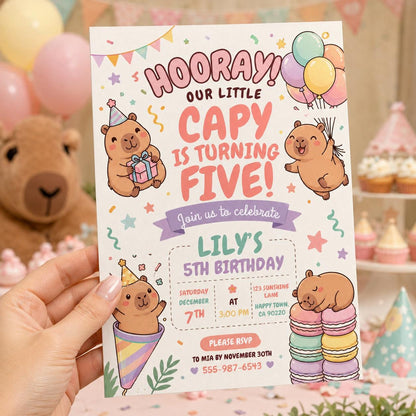 Editable Animal Birthday Invitation Canva Template, Pastel Cute Kids Fun DIY Sweet Chic Teen Tween Party Invite, Printable Digital Download.