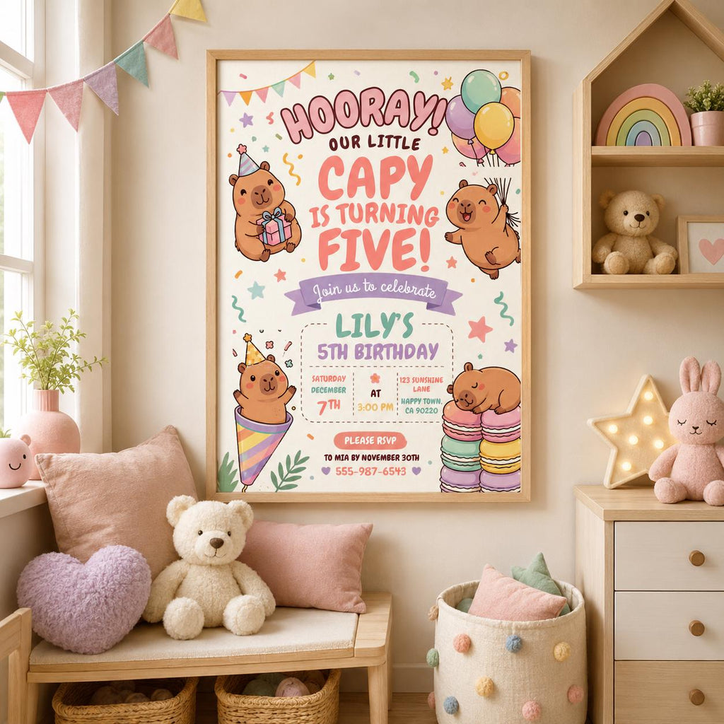 Editable Animal Birthday Invitation Canva Template, Pastel Cute Kids Fun DIY Sweet Chic Teen Tween Party Invite, Printable Digital Download.