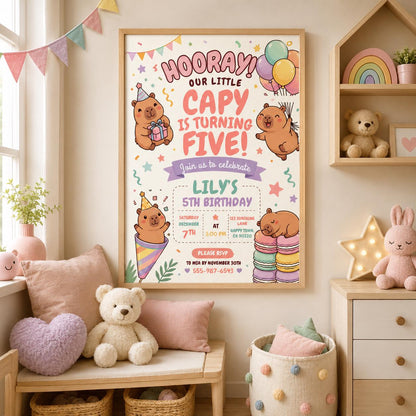 Editable Animal Birthday Invitation Canva Template, Pastel Cute Kids Fun DIY Sweet Chic Teen Tween Party Invite, Printable Digital Download.