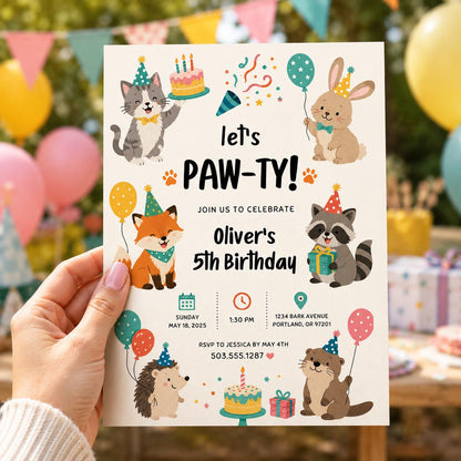 Editable Puppy Dog Birthday Invitation Canva Template, Cute Kids Any Age Puppy Modern Fun DIY Chic Party Invite, Printable Digital Download.