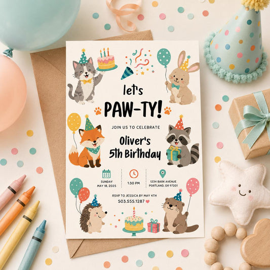 Editable Puppy Dog Birthday Invitation Canva Template, Cute Kids Any Age Puppy Modern Fun DIY Chic Party Invite, Printable Digital Download.