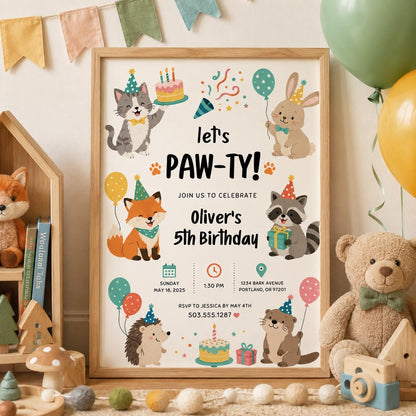 Editable Puppy Dog Birthday Invitation Canva Template, Cute Kids Any Age Puppy Modern Fun DIY Chic Party Invite, Printable Digital Download.