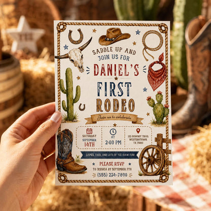 Editable Cowboy Birthday Invitation Canva Template, Boys Kids Cowboy Cute Modern Fun DIY Chic Teen Party Invite, Printable Digital Download.