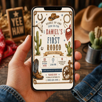 Editable Cowboy Birthday Invitation Canva Template, Boys Kids Cowboy Cute Modern Fun DIY Chic Teen Party Invite, Printable Digital Download.
