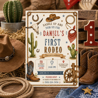 Editable Cowboy Birthday Invitation Canva Template, Boys Kids Cowboy Cute Modern Fun DIY Chic Teen Party Invite, Printable Digital Download.