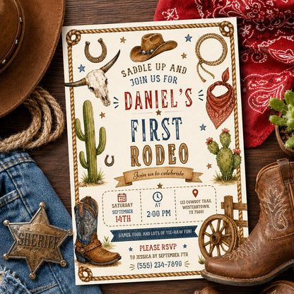 Editable Cowboy Birthday Invitation Canva Template, Boys Kids Cowboy Cute Modern Fun DIY Chic Teen Party Invite, Printable Digital Download.