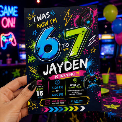 Editable Six Seven Birthday Invitation Canva Template, Boys Kids Teens Cute Modern Fun Instant DIY Party Invite, Printable Digital Download.