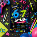 Editable Six Seven Birthday Invitation Canva Template, Boys Kids Teens Cute Modern Fun Instant DIY Party Invite, Printable Digital Download.