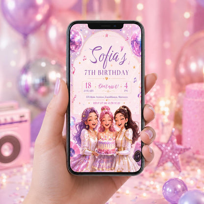 Editable Neon Pop Music Birthday Invitation Canva Template, Girls Concert Ticket Style Bright Glow Party Invite, Printable Digital Download.