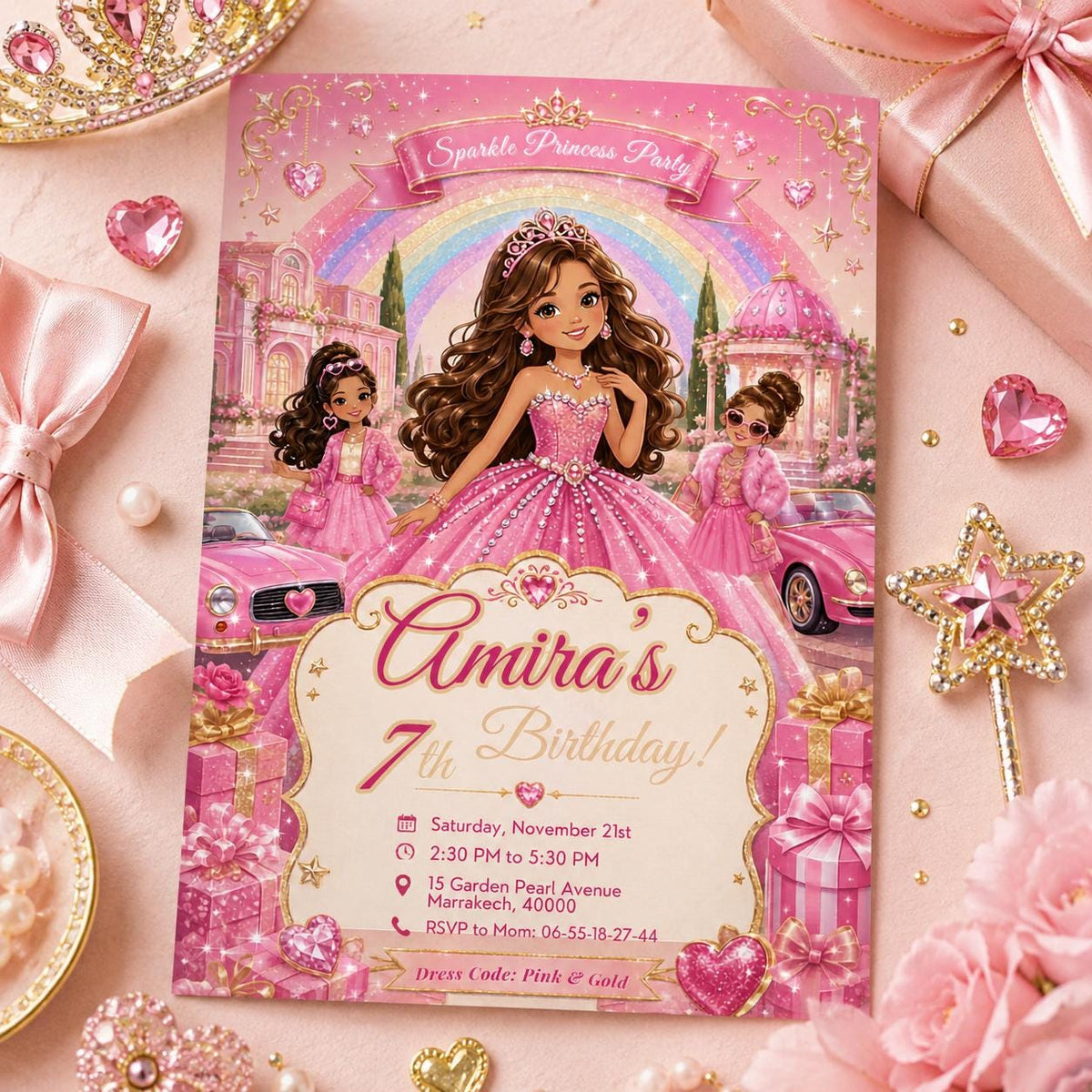 Editable Fashion Doll Birthday Invitation Canva Template, Pink Girls Cute Modern Fun DIY Chic Kids Party Invite, Printable Digital Download.