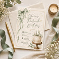 Editable Green Birthday Invitation Canva Template, Blue Floral Girls Teens Cute Fun DIY Sweet Chic Party Invite, Printable Digital Download.