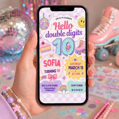 Editable Preppy Birthday Invitation Canva Template, Retro Girls Kids Teens Cute Fun DIY Sweet Chic Party Invite, Printable Digital Download.