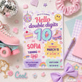 Editable Preppy Birthday Invitation Canva Template, Retro Girls Kids Teens Cute Fun DIY Sweet Chic Party Invite, Printable Digital Download.
