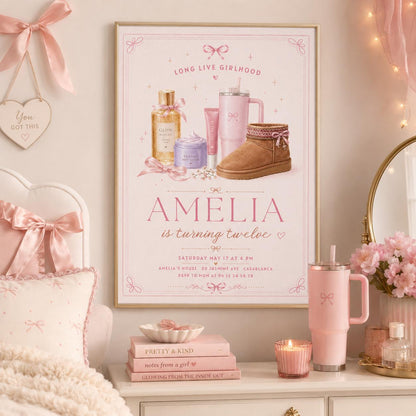 Editable Long Live Girlhood Birthday Invitation Canva Template, Pink Girls Teens Cute Fun DIY Chic Party Invite, Printable Digital Download.