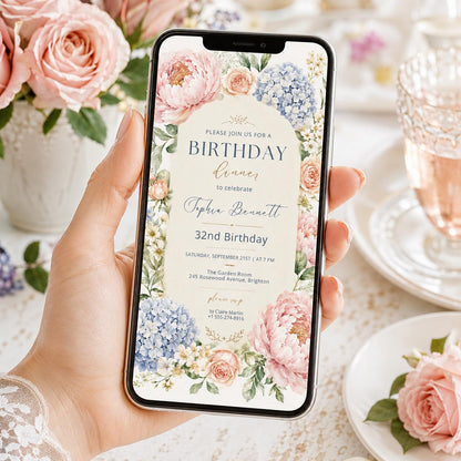 Editable Floral Birthday Invitation Canva Template, Girls Adult Floral Cute Fun DIY Chic Kids Teen Party Invite, Printable Digital Download.