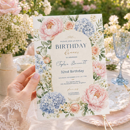 Editable Floral Birthday Invitation Canva Template, Girls Adult Floral Cute Fun DIY Chic Kids Teen Party Invite, Printable Digital Download.