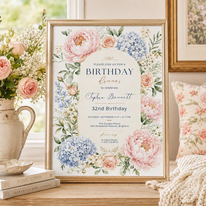 Editable Floral Birthday Invitation Canva Template, Girls Adult Floral Cute Fun DIY Chic Kids Teen Party Invite, Printable Digital Download.