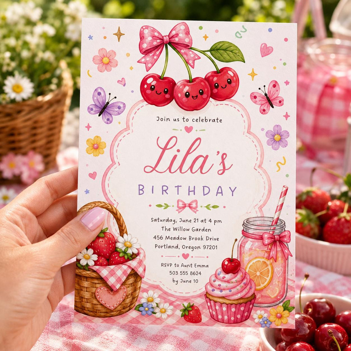 Editable Garden Birthday Invitation Canva Template, Pastel Girls Kids Cute Fun DIY Sweet Chic Teen Party Invite, Printable Digital Download.