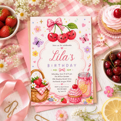 Editable Garden Birthday Invitation Canva Template, Pastel Girls Kids Cute Fun DIY Sweet Chic Teen Party Invite, Printable Digital Download.