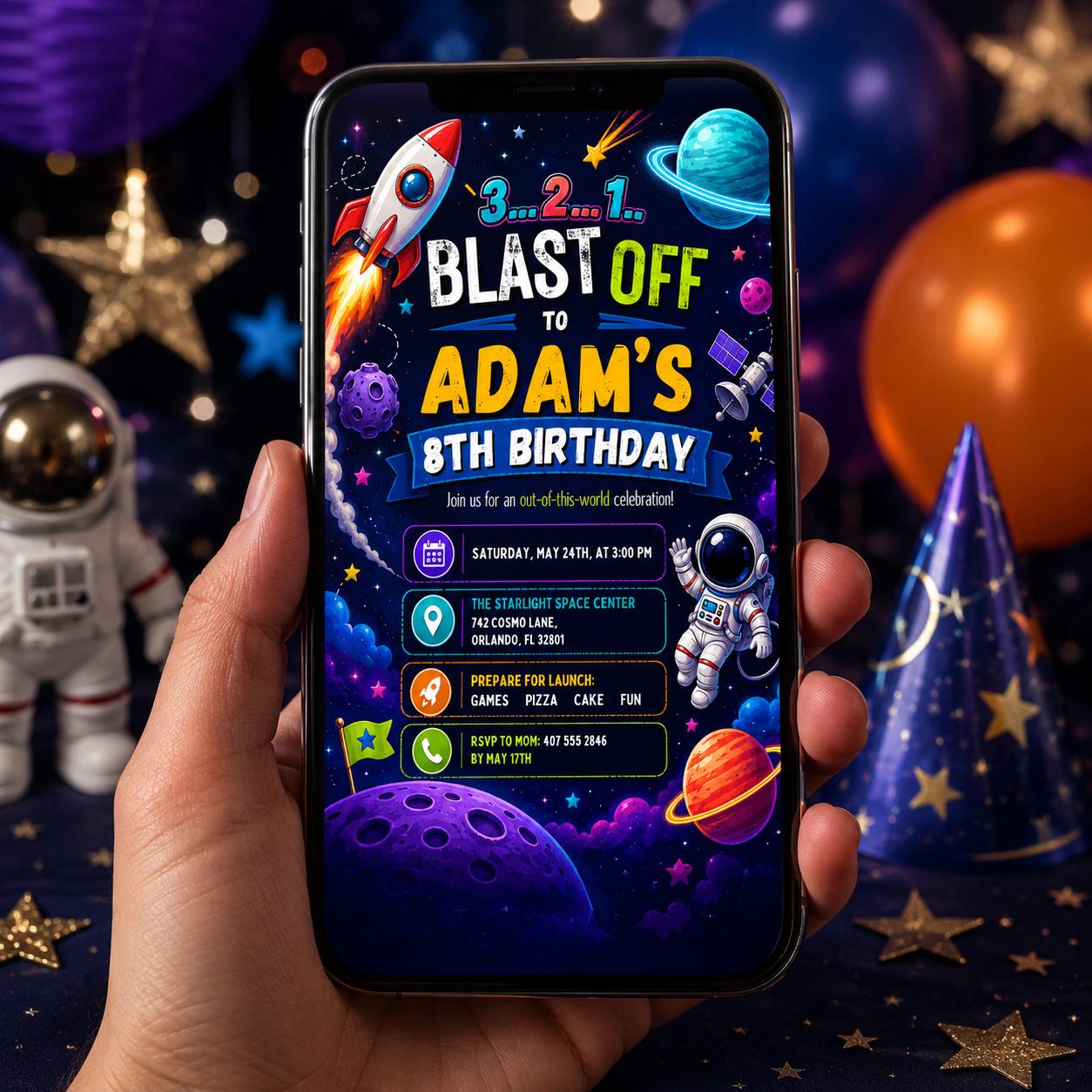 Editable Neon Glow Birthday Invitation Canva Template, Boys Neon Cute Fun DIY Sweet Chic Kids Teen Party Invite, Printable Digital Download.