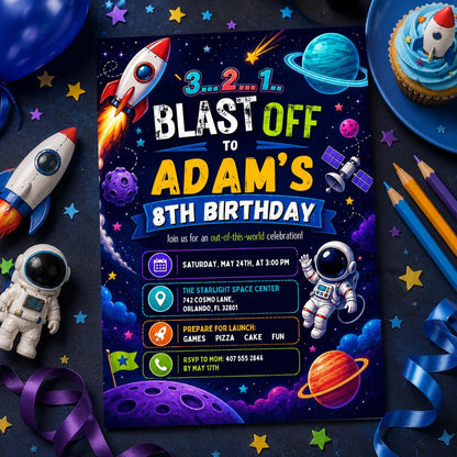Editable Neon Glow Birthday Invitation Canva Template, Boys Neon Cute Fun DIY Sweet Chic Kids Teen Party Invite, Printable Digital Download.