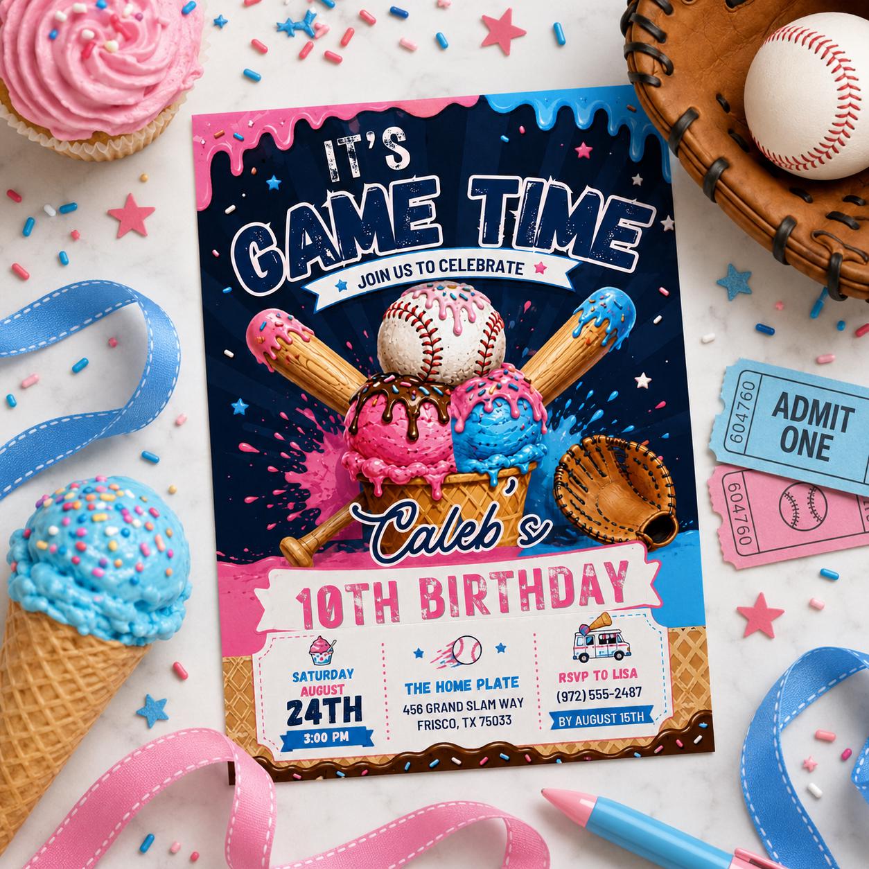 Editable Baseball Drip Birthday Invitation Canva Template, Cream Boys Teens Cute Fun DIY Chic Kids Party Invite, Printable Digital Download.