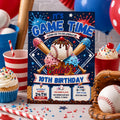 Editable Baseball Drip Birthday Invitation Canva Template, Sports All Star Boy Party Invite with Ice Cream Style, Printable Digital Download