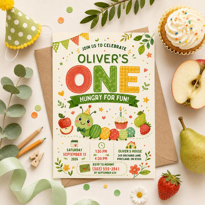 Editable Hungry Caterpillar Birthday Invitation Canva Template, Floral Kids Cute Fun DIY Chic Teen Party Invite, Printable Digital Download.