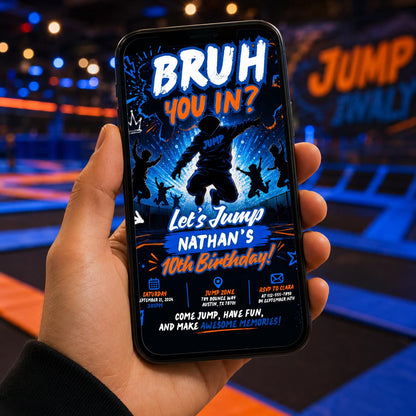 Editable Trampoline Birthday Invitation Canva Template, Boys Teens Cute Modern Fun Themed DIY Chic Party Invite, Printable Digital Download.