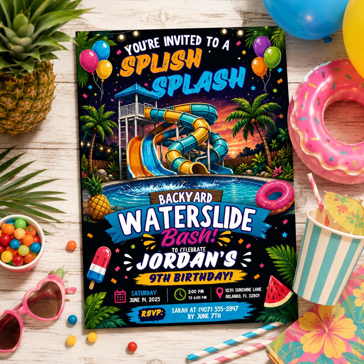 Editable Pool Birthday Invitation Canva Template, Pool Cute Modern Fun Themed Custom DIY Chic Kids Party Invite, Printable Digital Download.