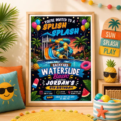 Editable Pool Birthday Invitation Canva Template, Pool Cute Modern Fun Themed Custom DIY Chic Kids Party Invite, Printable Digital Download.