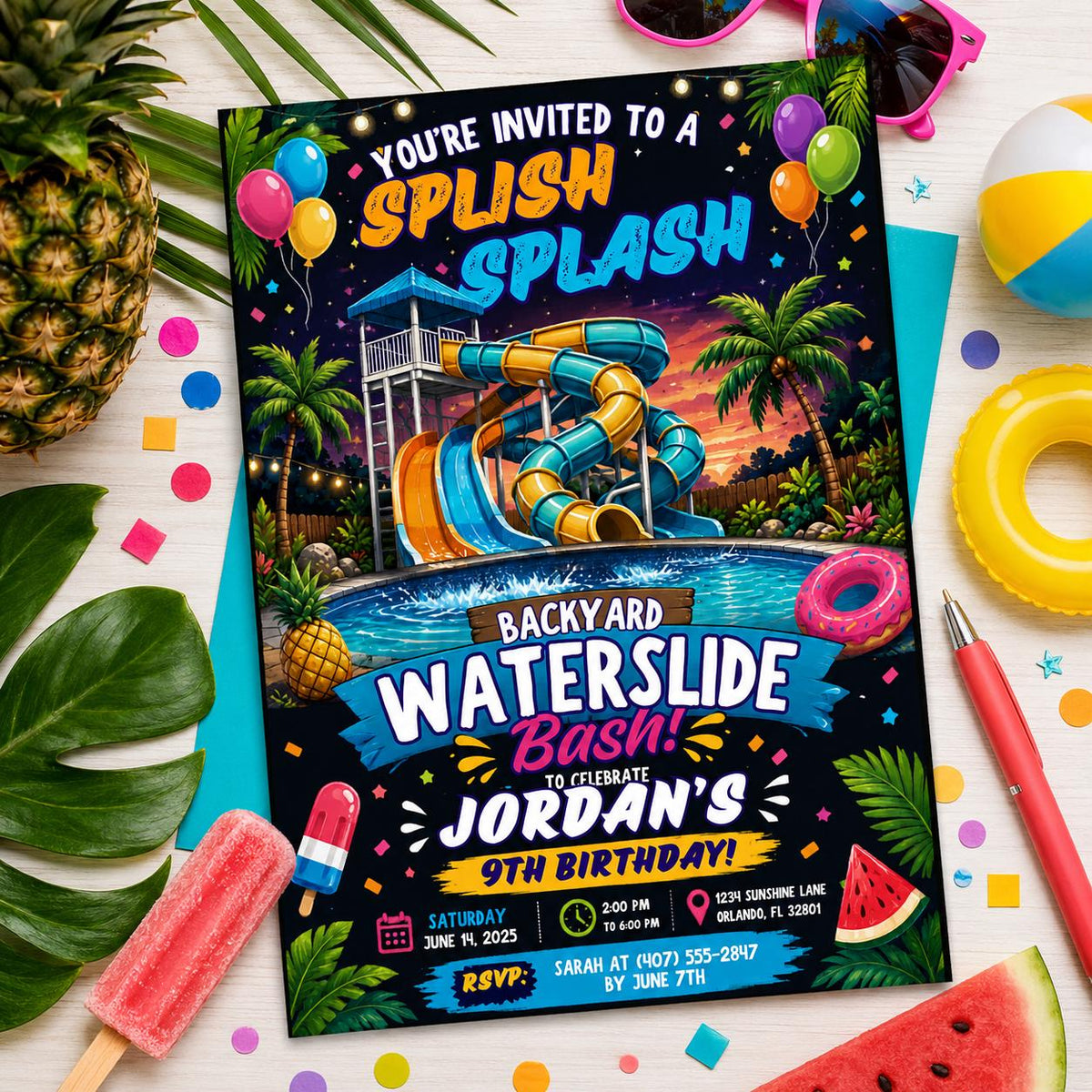 Editable Pool Birthday Invitation Canva Template, Pool Cute Modern Fun Themed Custom DIY Chic Kids Party Invite, Printable Digital Download.