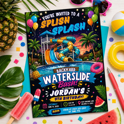 Editable Pool Birthday Invitation Canva Template, Pool Cute Modern Fun Themed Custom DIY Chic Kids Party Invite, Printable Digital Download.