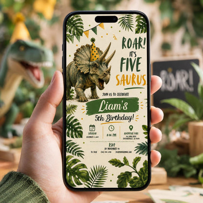 Editable Dinosaur Birthday Invitation Canva Template, Boho Boys Kids Dino Cute Modern Fun DIY Chic Party Invite, Printable Digital Download.
