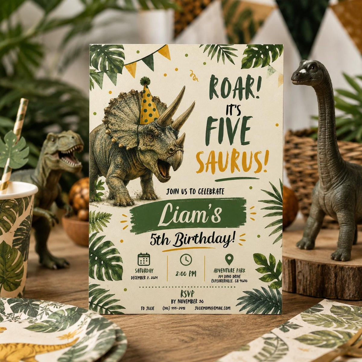 Editable Dinosaur Birthday Invitation Canva Template, Boho Boys Kids Dino Cute Modern Fun DIY Chic Party Invite, Printable Digital Download.