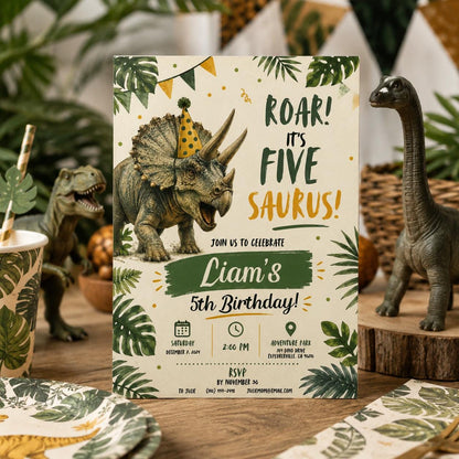 Editable Dinosaur Birthday Invitation Canva Template, Boho Boys Kids Dino Cute Modern Fun DIY Chic Party Invite, Printable Digital Download.