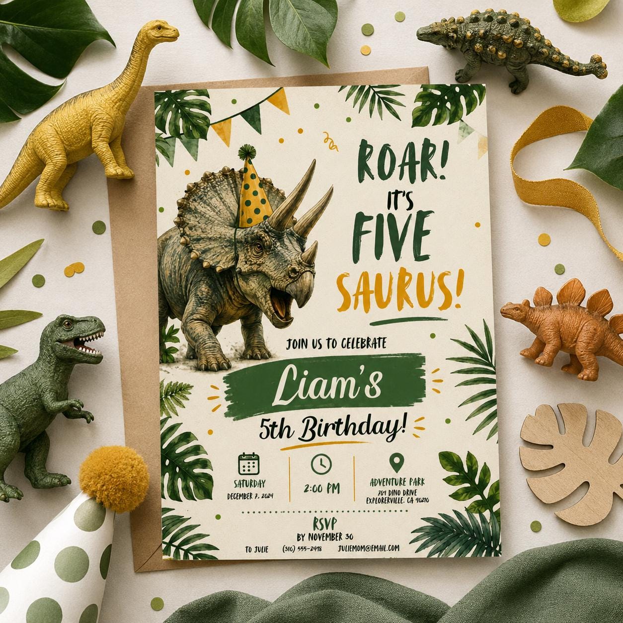 Editable Dinosaur Birthday Invitation Canva Template, Boho Boys Kids Dino Cute Modern Fun DIY Chic Party Invite, Printable Digital Download.