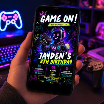 Editable Gamer Birthday Invitation Canva Template, Boys Kids Gamer Cute Modern Fun Themed DIY Chic Party Invite, Printable Digital Download.