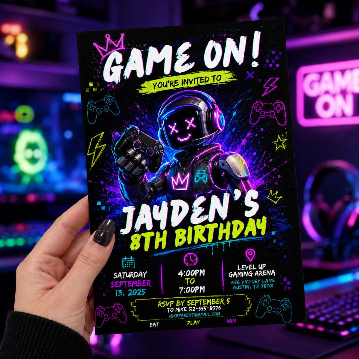 Editable Gamer Birthday Invitation Canva Template, Boys Kids Gamer Cute Modern Fun Themed DIY Chic Party Invite, Printable Digital Download.