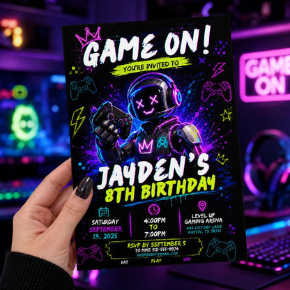 Editable Gamer Birthday Invitation Canva Template, Boys Kids Gamer Cute Modern Fun Themed DIY Chic Party Invite, Printable Digital Download.