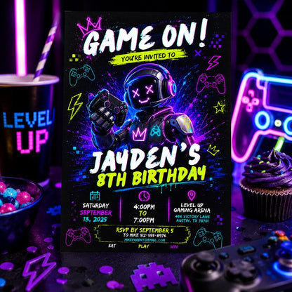 Editable Gamer Birthday Invitation Canva Template, Boys Kids Gamer Cute Modern Fun Themed DIY Chic Party Invite, Printable Digital Download.