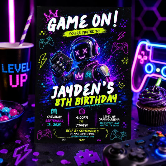 Editable Gamer Birthday Invitation Canva Template, Boys Kids Gamer Cute Modern Fun Themed DIY Chic Party Invite, Printable Digital Download.