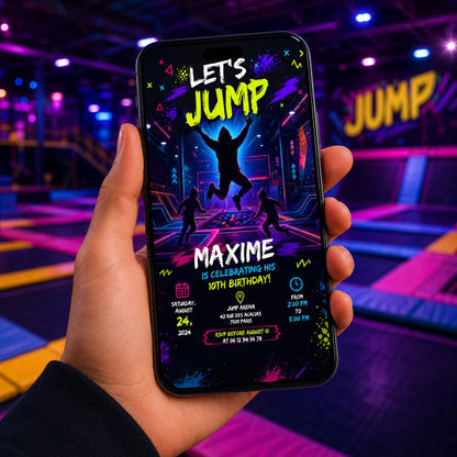 Editable Trampoline Park Birthday Invitation Canva Template, Kids Teens Cute Modern Fun Themed DIY Party Invite, Printable Digital Download.