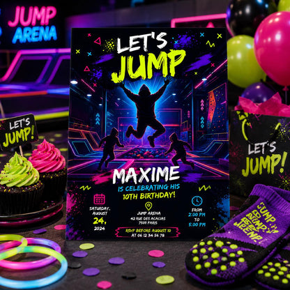 Editable Trampoline Park Birthday Invitation Canva Template, Kids Teens Cute Modern Fun Themed DIY Party Invite, Printable Digital Download.