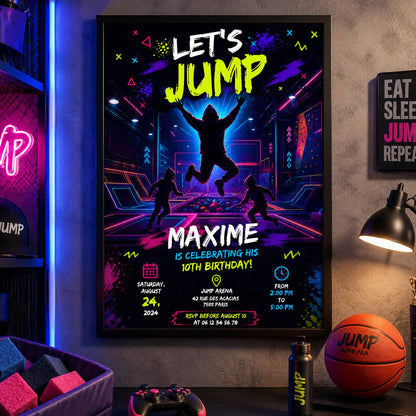 Editable Trampoline Park Birthday Invitation Canva Template, Kids Teens Cute Modern Fun Themed DIY Party Invite, Printable Digital Download.