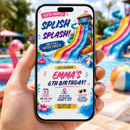 Editable Pool Birthday Invitation Canva Template, Girls Kids Pool Cute Modern Fun Themed DIY Sweet Party Invite, Printable Digital Download.
