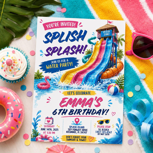Editable Pool Birthday Invitation Canva Template, Girls Kids Pool Cute Modern Fun Themed DIY Sweet Party Invite, Printable Digital Download.