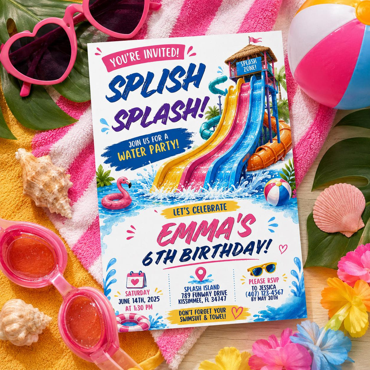 Editable Pool Birthday Invitation Canva Template, Girls Kids Pool Cute Modern Fun Themed DIY Sweet Party Invite, Printable Digital Download.