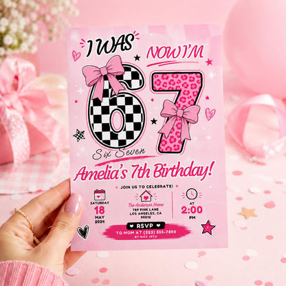 Editable Six Seven Meme Birthday Invitation Canva Template, Girls Kids Cute Modern Fun Instant DIY Party Invite, Printable Digital Download.